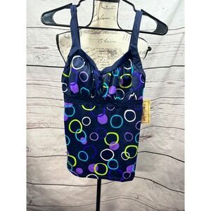 Jamaica Bay Navy Circle Print Tankini Swim Top Size‎ 14